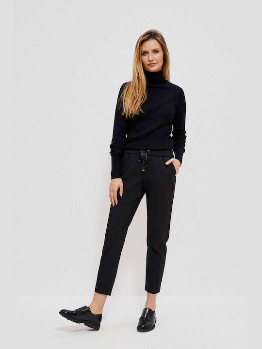 Make your image Women's High-waisted Cotton Trousers with Elastic Black