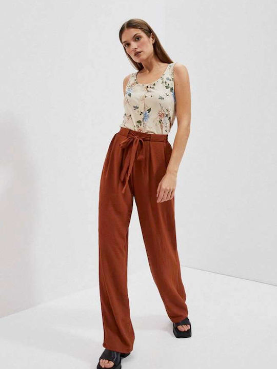 Make your image Women's High-waisted Fabric Trousers with Elastic Brown