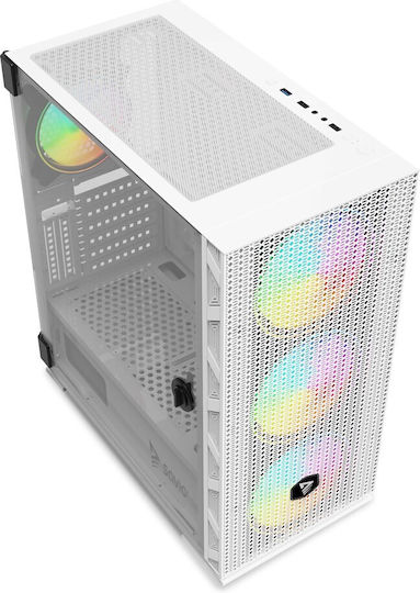Savio Raptor X1 ARGB Gaming Midi-Turm Computergehäuse mit Seitenfenster Weiß