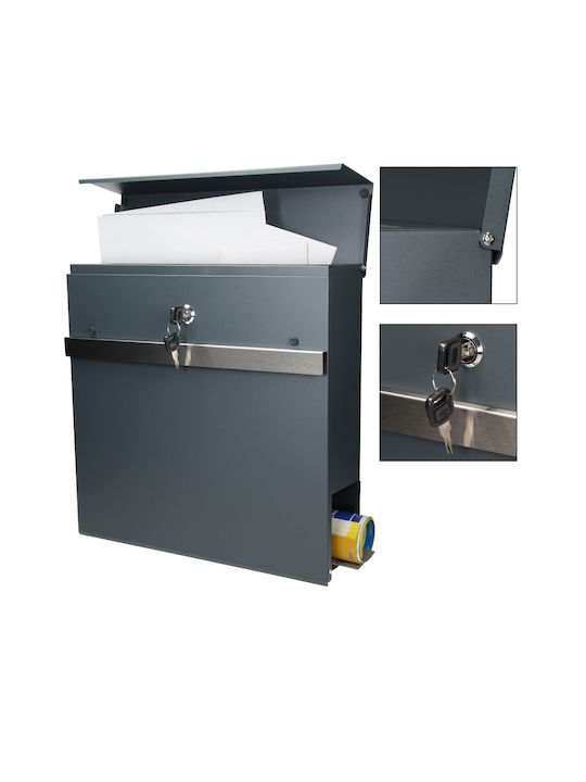 Outdoor Mailbox Metallic in Gray Color 37x11x36.5cm