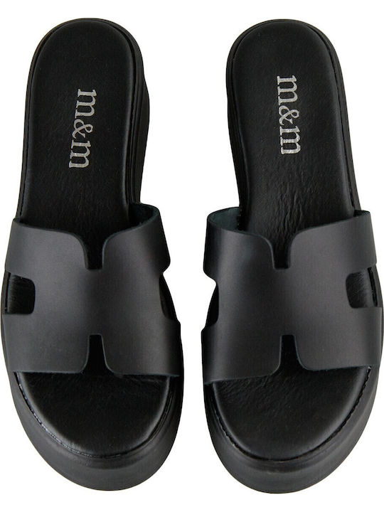 Δερμάτινα Γυναικεία Σανδάλια Flatforms Μαύρα