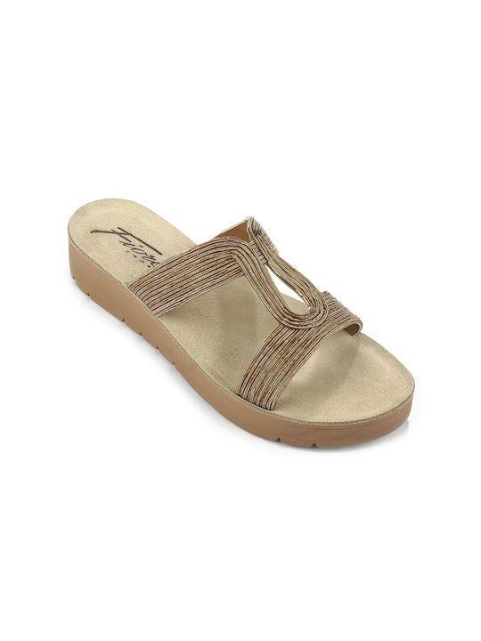 Bella Leather Women's Flat Sandals Flatforms in Beige Color