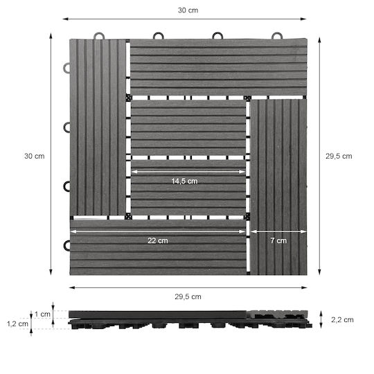 ECD Germany Плочка за градински под от Дървο 30x30бр 22бр