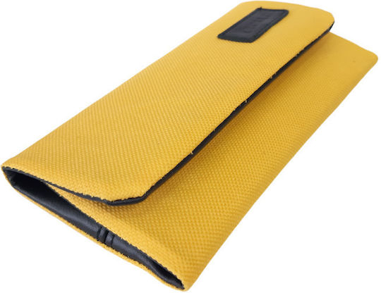Handmade Fabric Tobacco Pouch Yellow Handmade with Magnetic Closure 16x8cm
