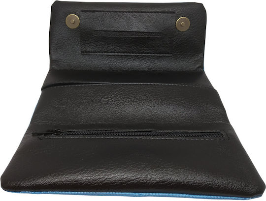 Handgefertigte Stoff Tabaktasche Hellblaue mit Magnetverschluss 15,5x8cm