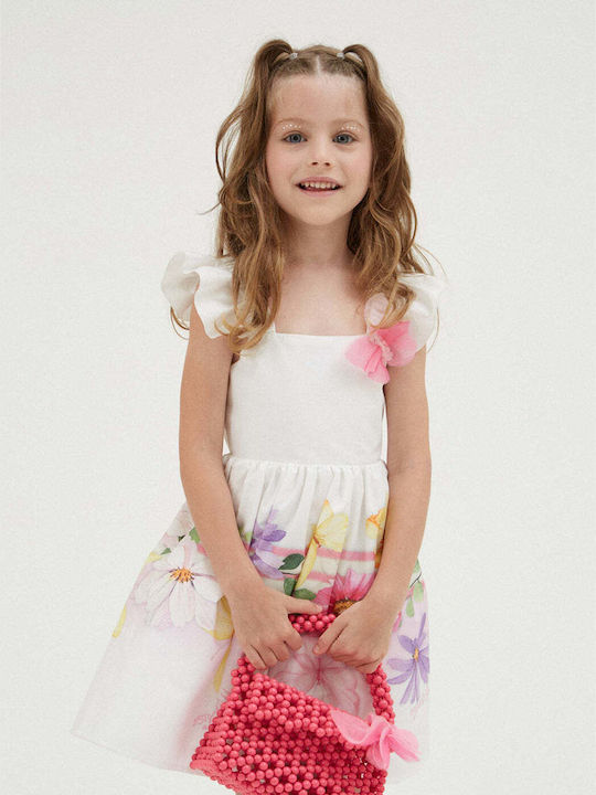 Monnalisa Kids Dress Floral Sleeveless White