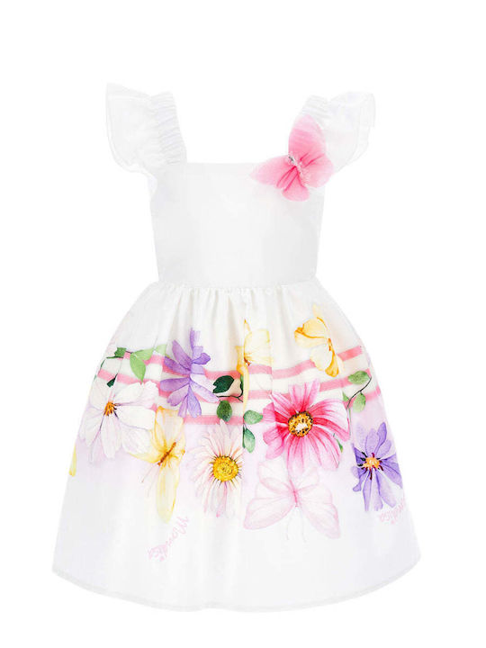 Rochie pentru Copii Fără mâneci Din tul Floral Alb