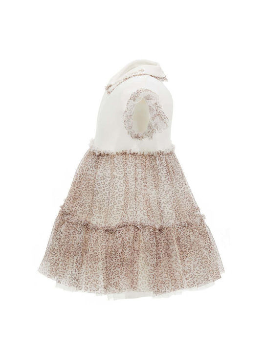 Kinderkleid Kurzärmelig Tüll Tierdruck Ecru