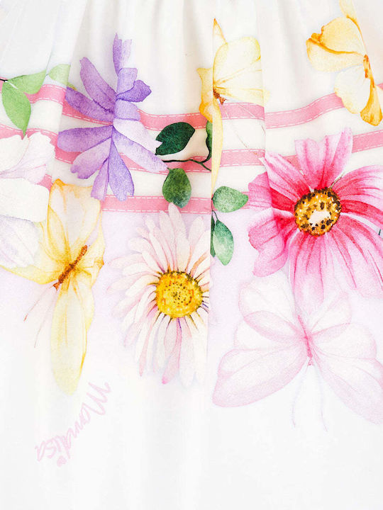 Rochie pentru Copii Fără mâneci Din tul Floral Alb