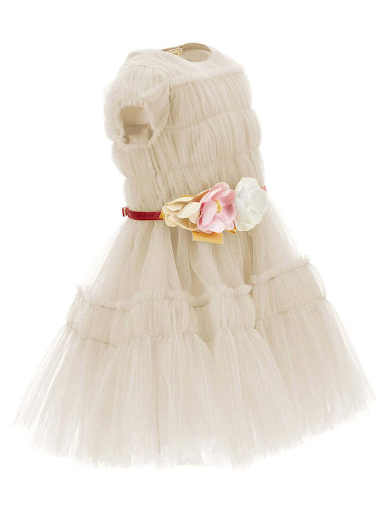 Children's Dress Short Sleeve Tulle Beige