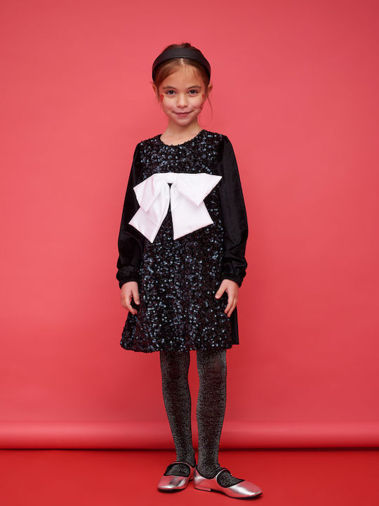 Two In A Castle Kids Dress with Sequins Long Sleeve Black