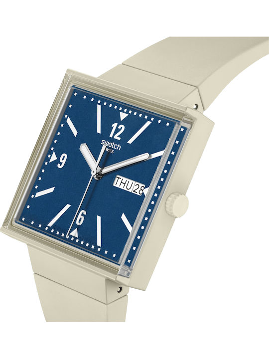Swatch Swatch Γυναικείο Ρολόι 41.8mm Μπαταρίας με Μπεζ Καουτσούκ Λουράκι