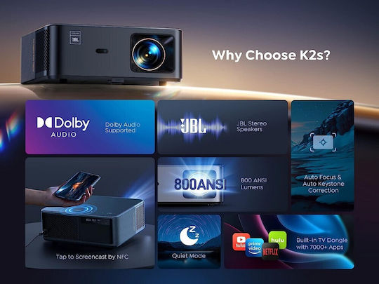 Yaber K2s Projector LCD Full HD Standard Lamp with Wi-Fi and Built-in Speakers Gray