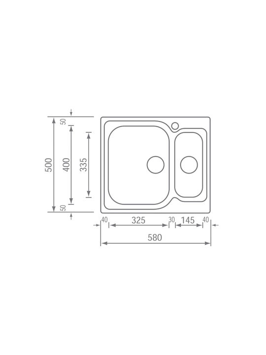 Sanitec Matico Drop-In Chiuvetă Stânga Inox Texturat L58xW50cm Argint