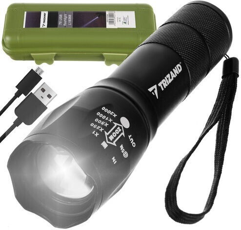 Trizand Rechargeable Flashlight LED with Maximum Brightness 300lm Black