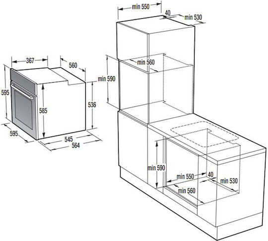 Korting Φούρνος άνω Πάγκου 77lt Π59.5εκ. Inox