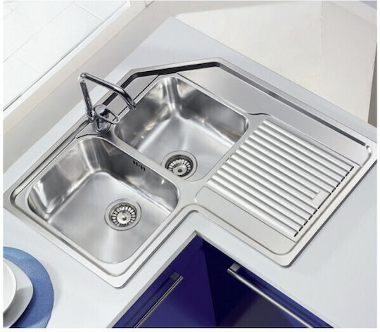 Sanitec Zenith Ένθετος Νεροχύτης Γωνιακός Δεξιός Inox Σατινέ Μ83xΠ83cm Ασημί