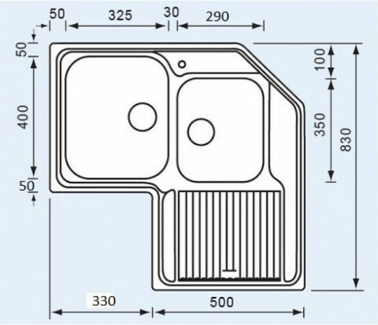 Sanitec Zenith 11298 Drop-In Spüle Ecke Rechts Inox Matt B83xT83cm Silber