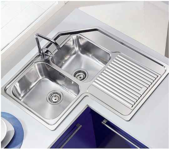 Sanitec Zenith 11298 Drop-In Spüle Ecke Rechts Inox Matt B83xT83cm Silber
