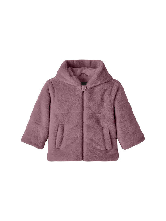 Name It Girls Fur Coat Purple with Ηood