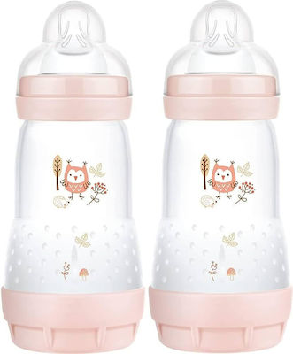 Mam Set aus Plastikflaschen Gegen Koliken mit Silikonsauger für 2+ Monate Pink Eule 260ml 2Stück