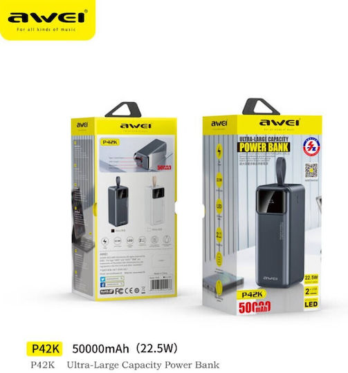 Awei P42K Power Bank 50000mAh 22.5W with USB-A Port and USB-C Port Power Delivery Black