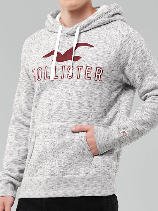 Hollister Ανδρικό Φούτερ με Κουκούλα και Τσέπες Γκρι