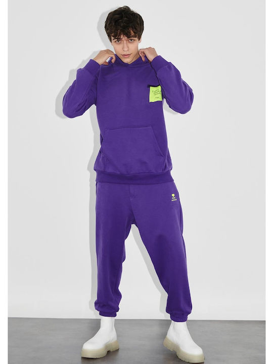 P/Coc Men's Sweatshirt with Hood and Pockets Purple