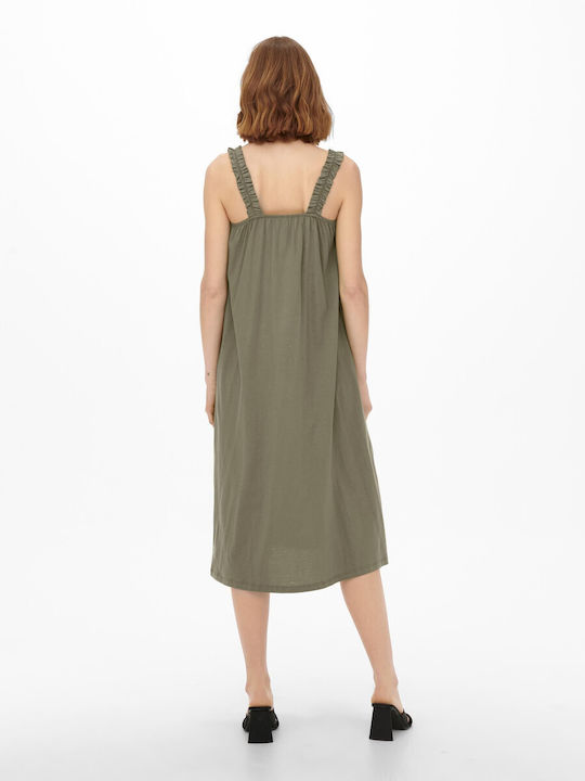 Only Summer Midi Dress with Ruffle Olive