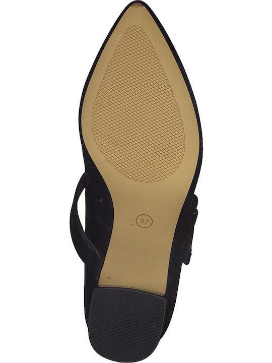 Anatomic Synthetic Leather Pointed Toe Black Heels with Strap