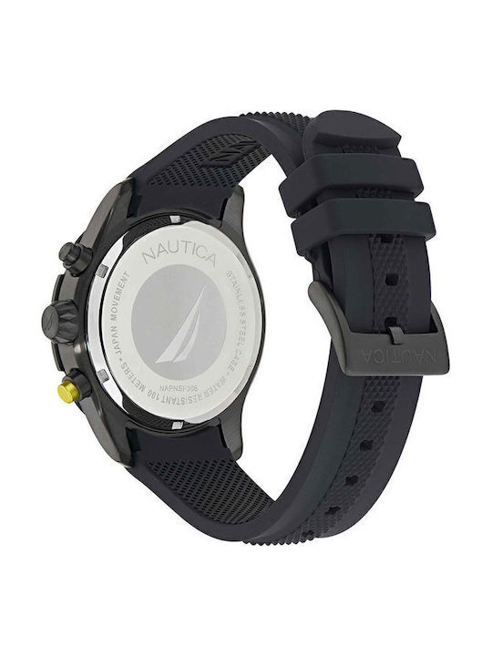 Nautica Ανδρικό Ρολόι 46mm Χρονογράφος Μπαταρίας με Μαύρο Καουτσούκ Λουράκι