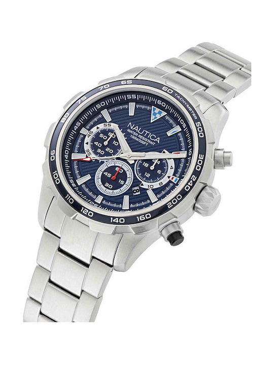Nautica Men's Watch 46mm Chronograph Battery with Silver Metal Bracelet
