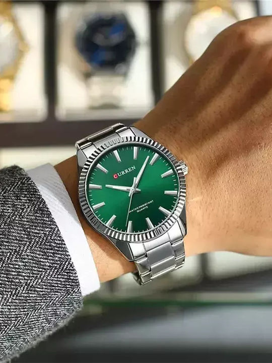 Curren Ανδρικό Ρολόι 44mm Μπαταρίας με Πράσινο Μεταλλικό Μπρασελέ
