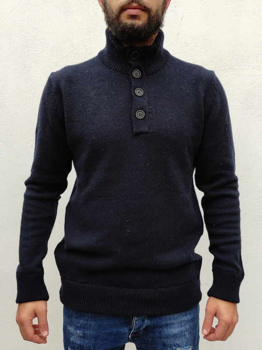 Camaro Men's Long Sleeve Sweater with Zipper Navy Blue