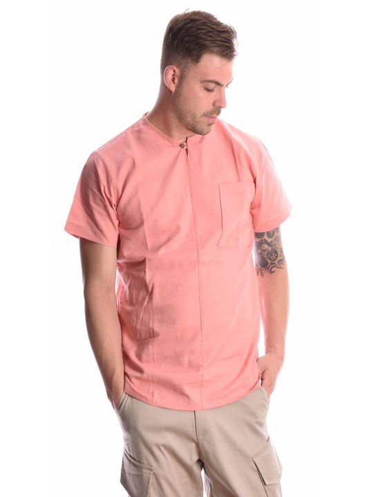 P/Coc Men's Short Sleeve T-shirt with Buttons Pink