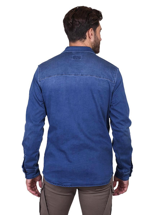 Devergo Men's Shirt Overshirt Long Sleeve Denim Blue