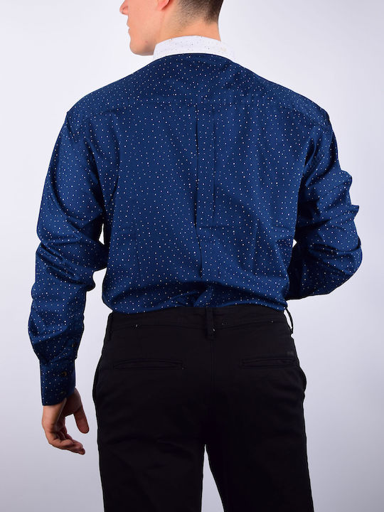 Long Sleeve Polka Dot Navy Blue Shirt