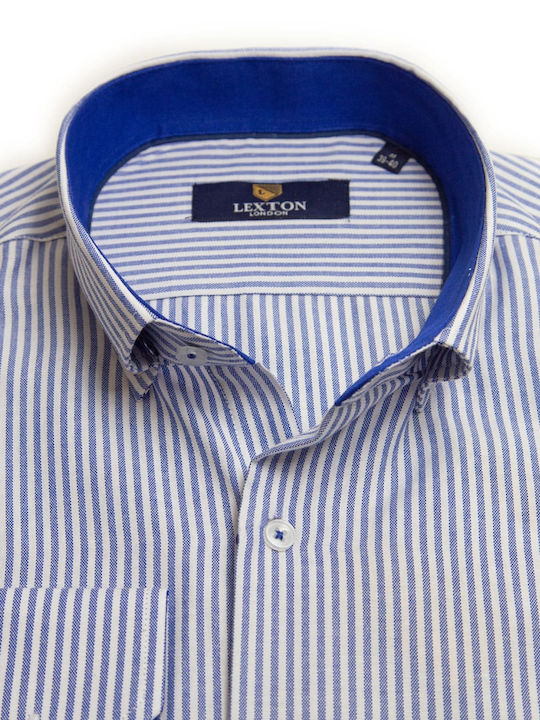 Lexton Men's Shirt Long Sleeve Cotton Polka Dot Blue