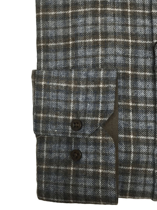 Poli Gianni Men's Shirt Long Sleeve Flannel Checked Gray