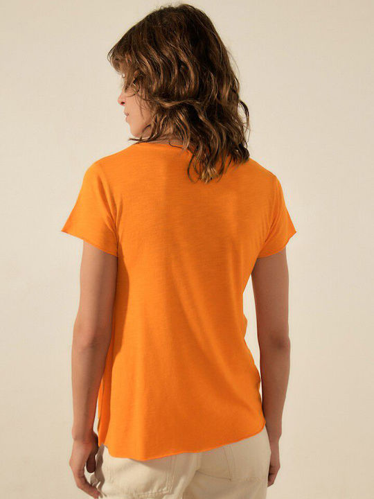 American Vintage jac Women's T-shirt with V Neckline Orange