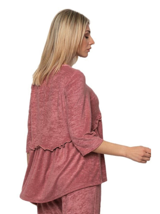 Bellino Damen Bluse Samt Langärmelig Rosa