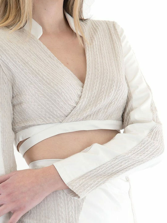 Γυναικείο Crop Top Μακρυμάνικο Μπεζ