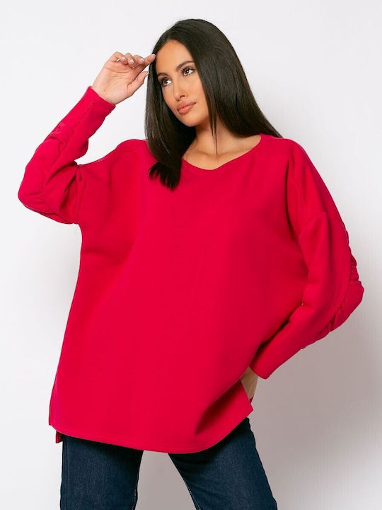 Noobass Damen Bluse Baumwolle Langärmelig Fuchsie