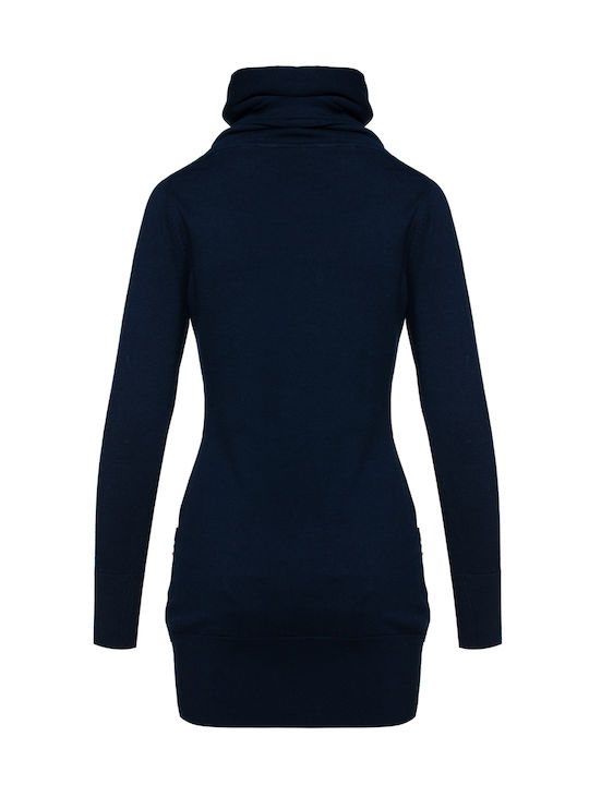 Heavy Tools Women's Tunic Dress Turtleneck Long Sleeve Navy Blue