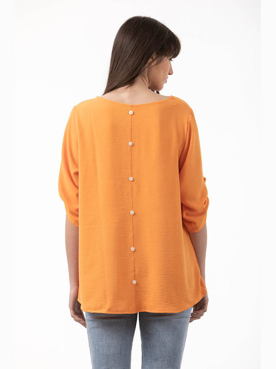 Simple Fashion Γυναικεία Μπλούζα με Μανίκι 3/4 Καλοκαιρινή Πορτοκαλί