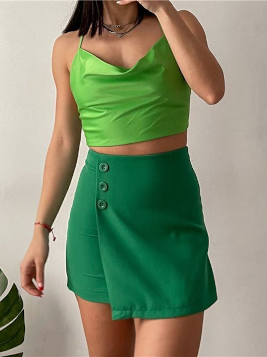 Chica Damen Sommer Crop Top Satin mit Trägern Grün