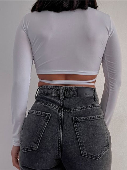 Γυναικείο Crop Top Μακρυμάνικο Λευκό