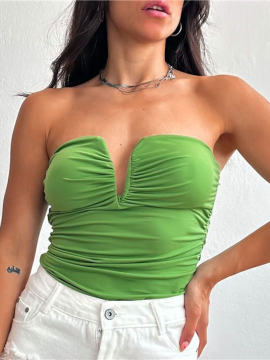 Chica pentru Femei de Vară Crop Top Monocrom Verde