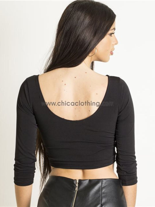 Chica Damen Crop Top mit 3/4 Ärmel Schwarz