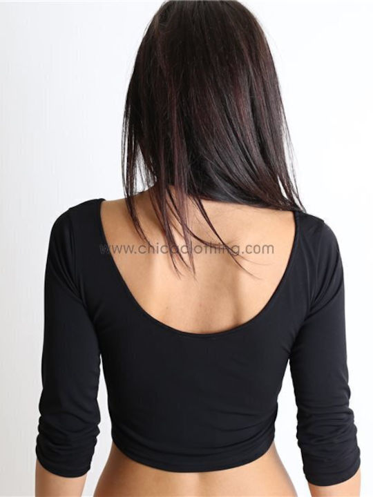 Γυναικείο Crop Top με Μανίκι 3/4 Μαύρο